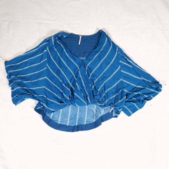 Free People Sleepy Time Indigo Stripe Kimono Top Womens Small Crossover FLAWS - Picture 1 of 15